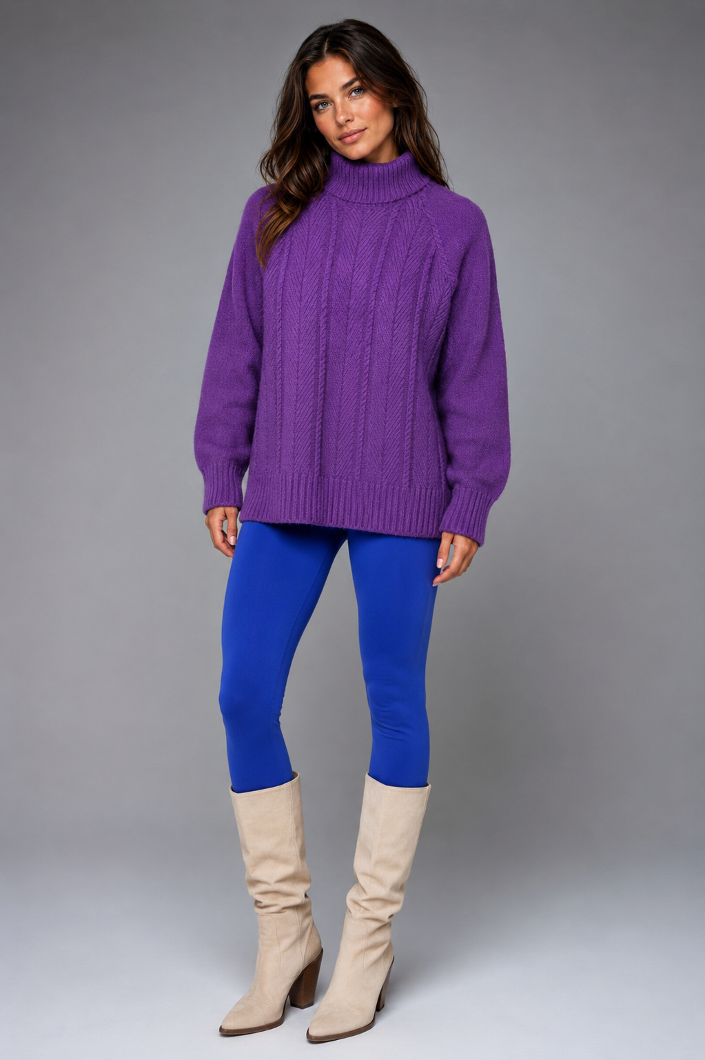 Pure Cashmere Cabled Mock Neck
