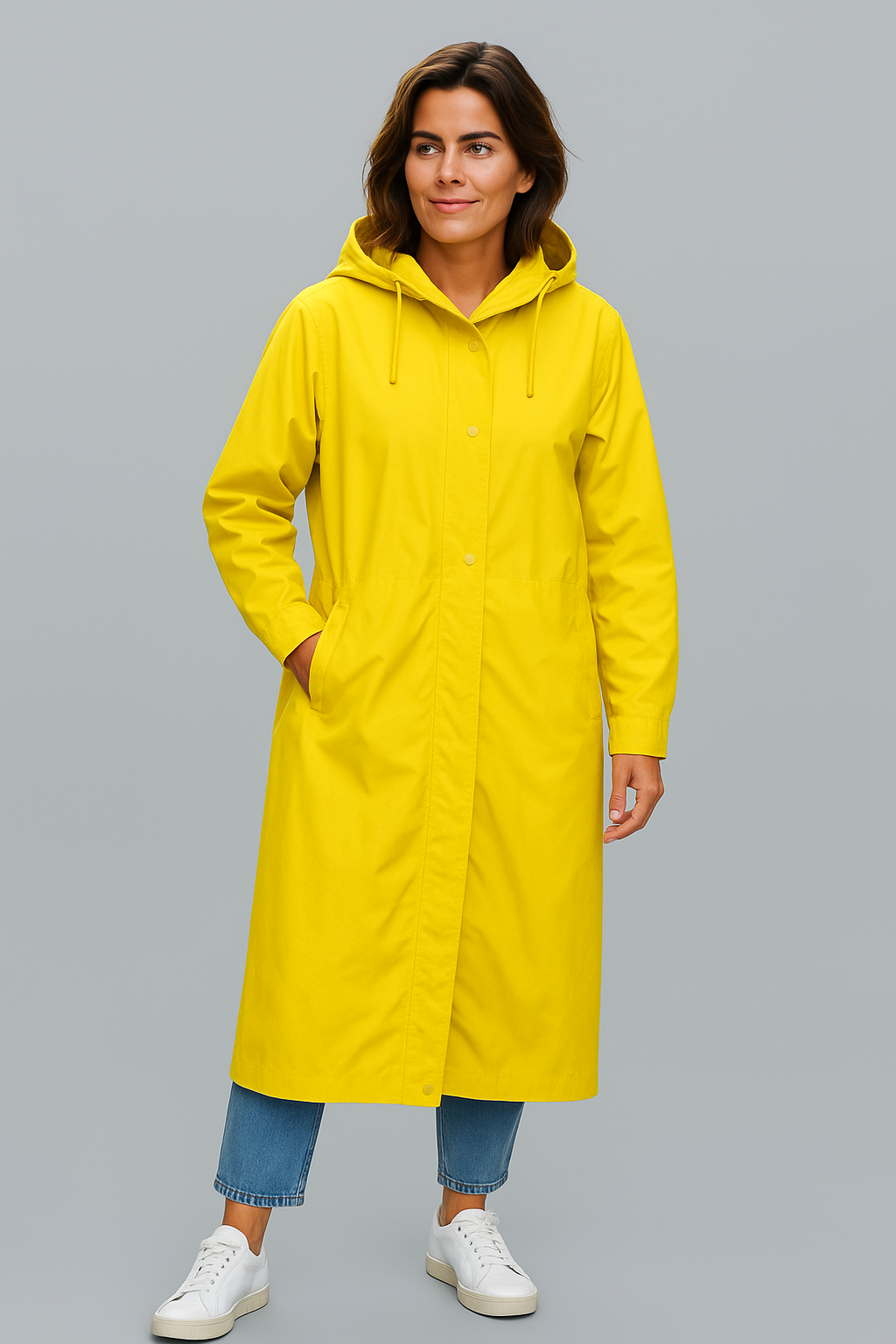 Long Rain coat with hood and pockets