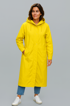 Long Rain coat with hood and pockets
