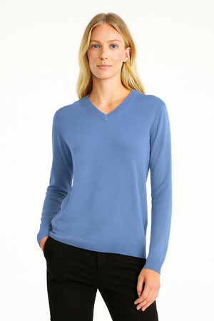PURE MERINO WOOL FINE KNIT VEE PULLOVER