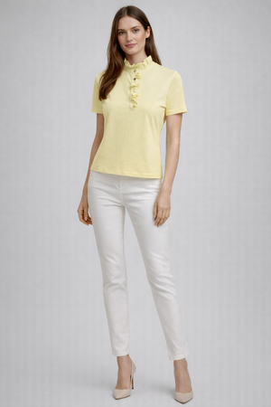 RICH & ROYAL COLLAR T-SHIRT WITH BUTTONS AND RUFFLED COLLAR