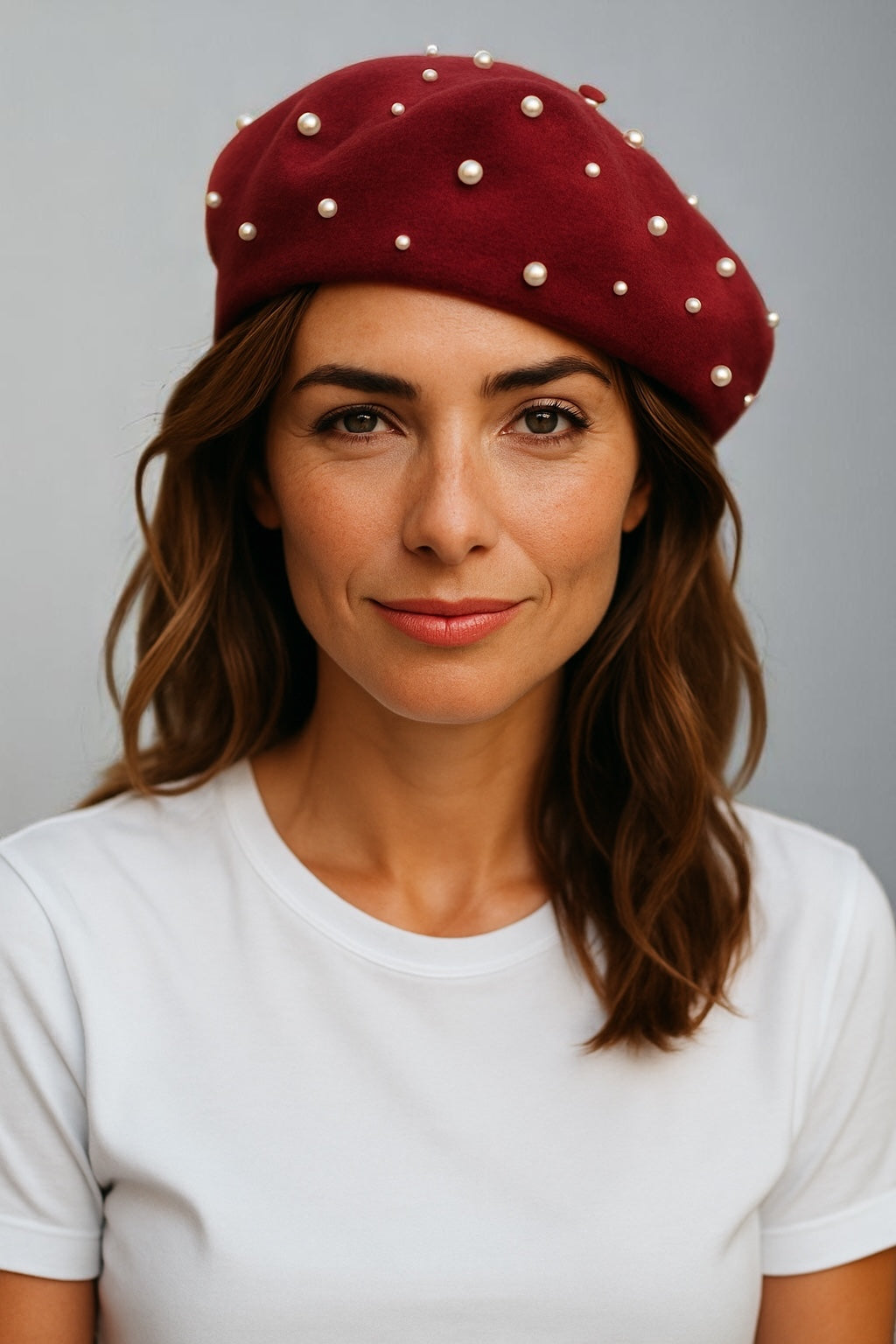 EXTRA FINE PURE WOOL BERET HAT WITH PEARLS