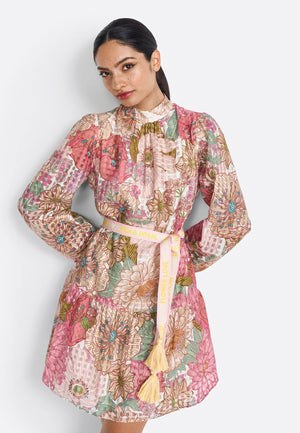 RICH & ROYAL PRINTED MIDI DAY DRESS WITH BELT