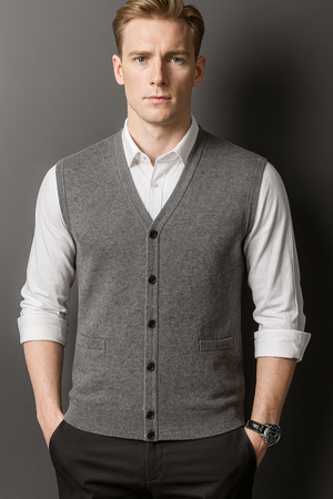 Pure wool Cardigan Vest With Pockets