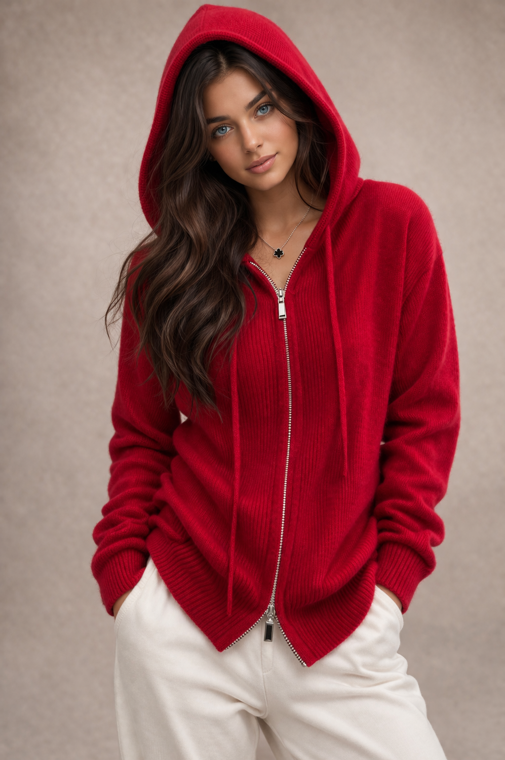 Pure cashmere two way Full zip hoodie No pockets