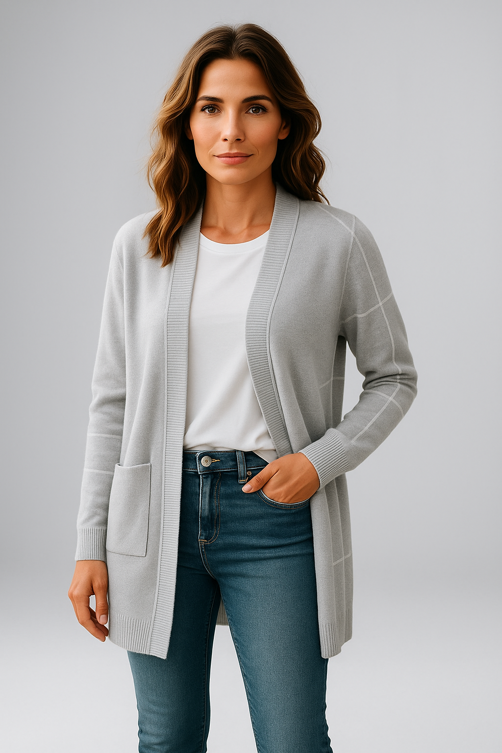 Edge to Edge Grid Pattern Cardigan Fields ladies knitwear