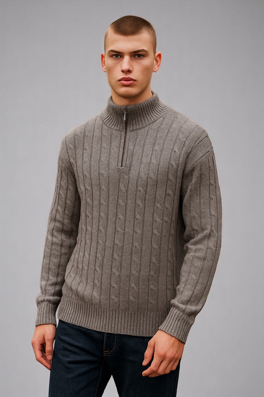 ANSETT PURE WOOL CABLE ZIP PULLOVER