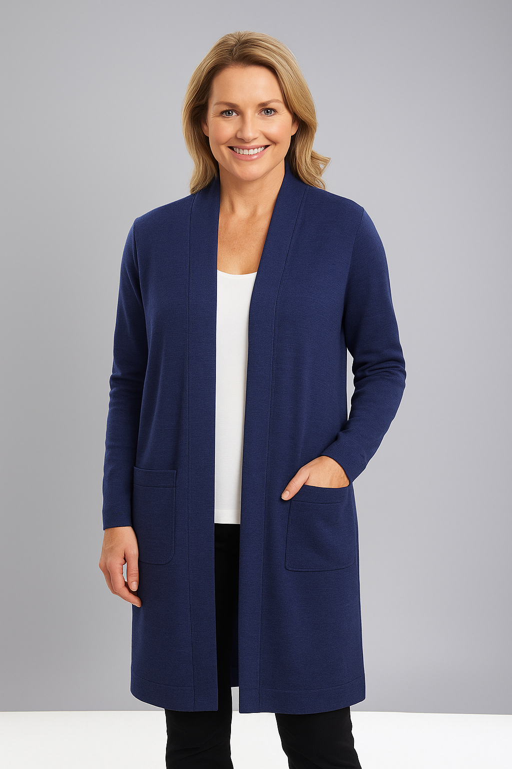 Longline Cardigan with pockets Pure merino wool Machine washable