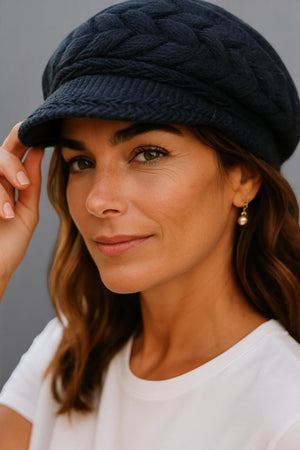 Ribbed Knit Beret Hat with Thermal Lining