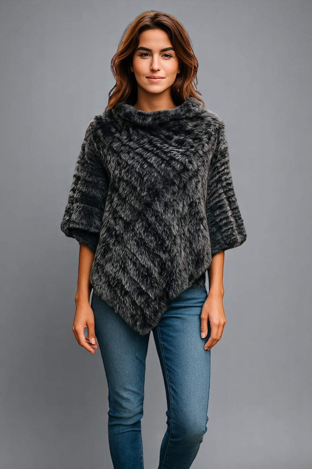 Angora Fur Knitted Natural Fur Poncho