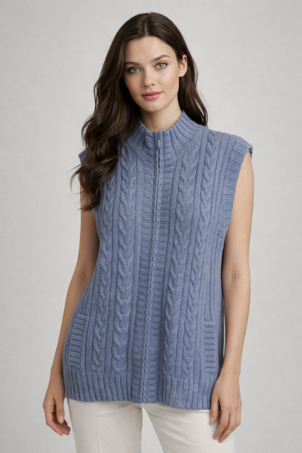 Full Zip Cable Vest With Pockets