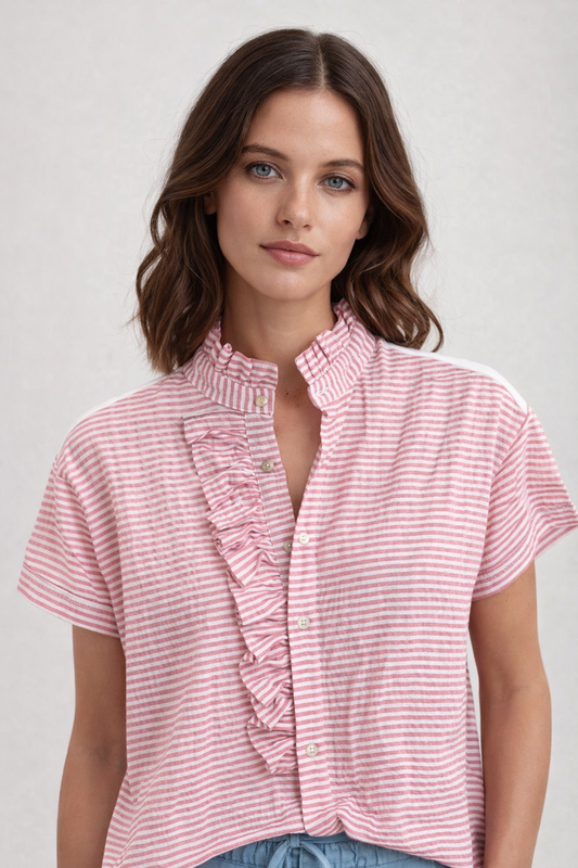 RICH & ROYAL COLLAR T-SHIRT CARDIGAN RUFFLED COLLAR