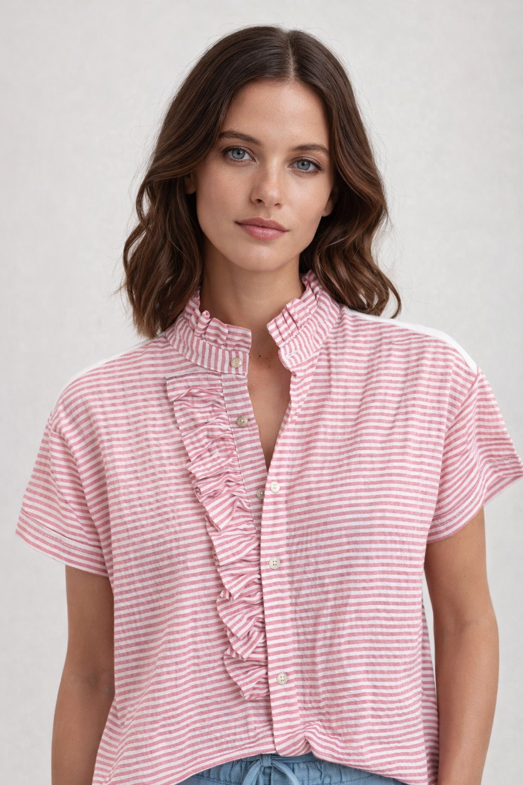 RICH & ROYAL COLLAR T-SHIRT CARDIGAN RUFFLED COLLAR