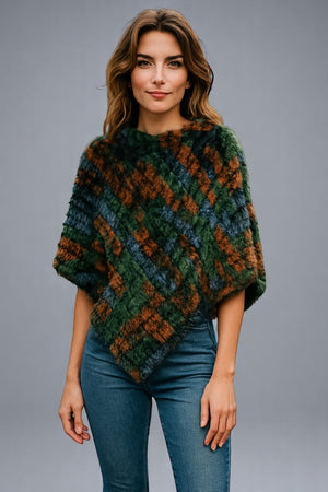 Luxury Angora Fur Colourful Poncho