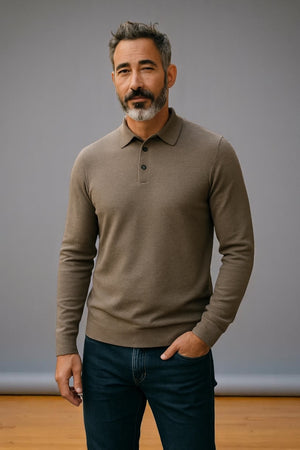 Fields Classics Pure Merino Wool Three-Button Collar Jumper – Machine Washable with Woolmark Certification