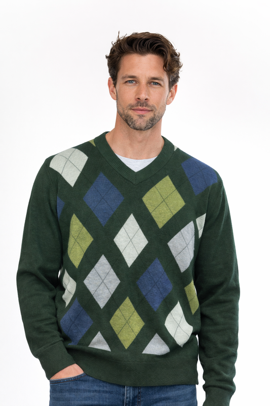 V- neck Argyle Cashmere / Merino