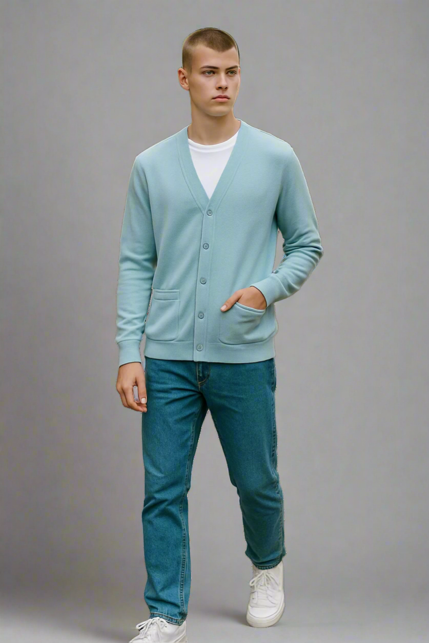 Sovrano Men deep Vee cardigan with pockets pure merino Extra Fine