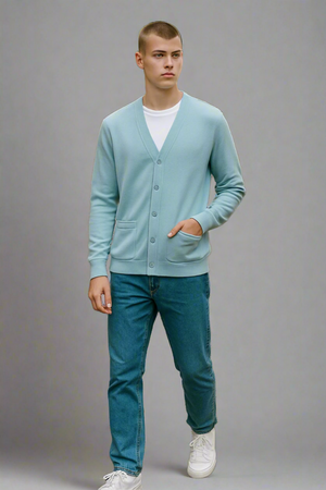 Sovrano Men deep Vee cardigan with pockets pure merino Extra Fine