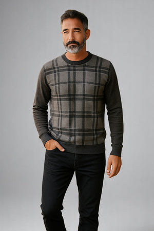 Fields pure merino crew neck pullover square pattern