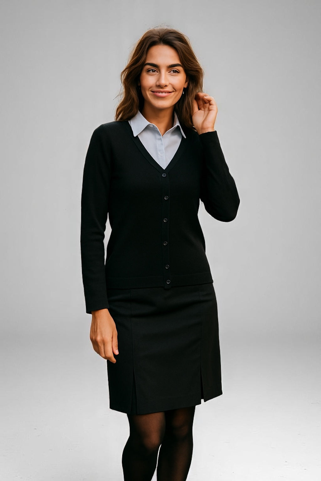 LADIES LONG SLEEVE V-NECK CARDIGAN