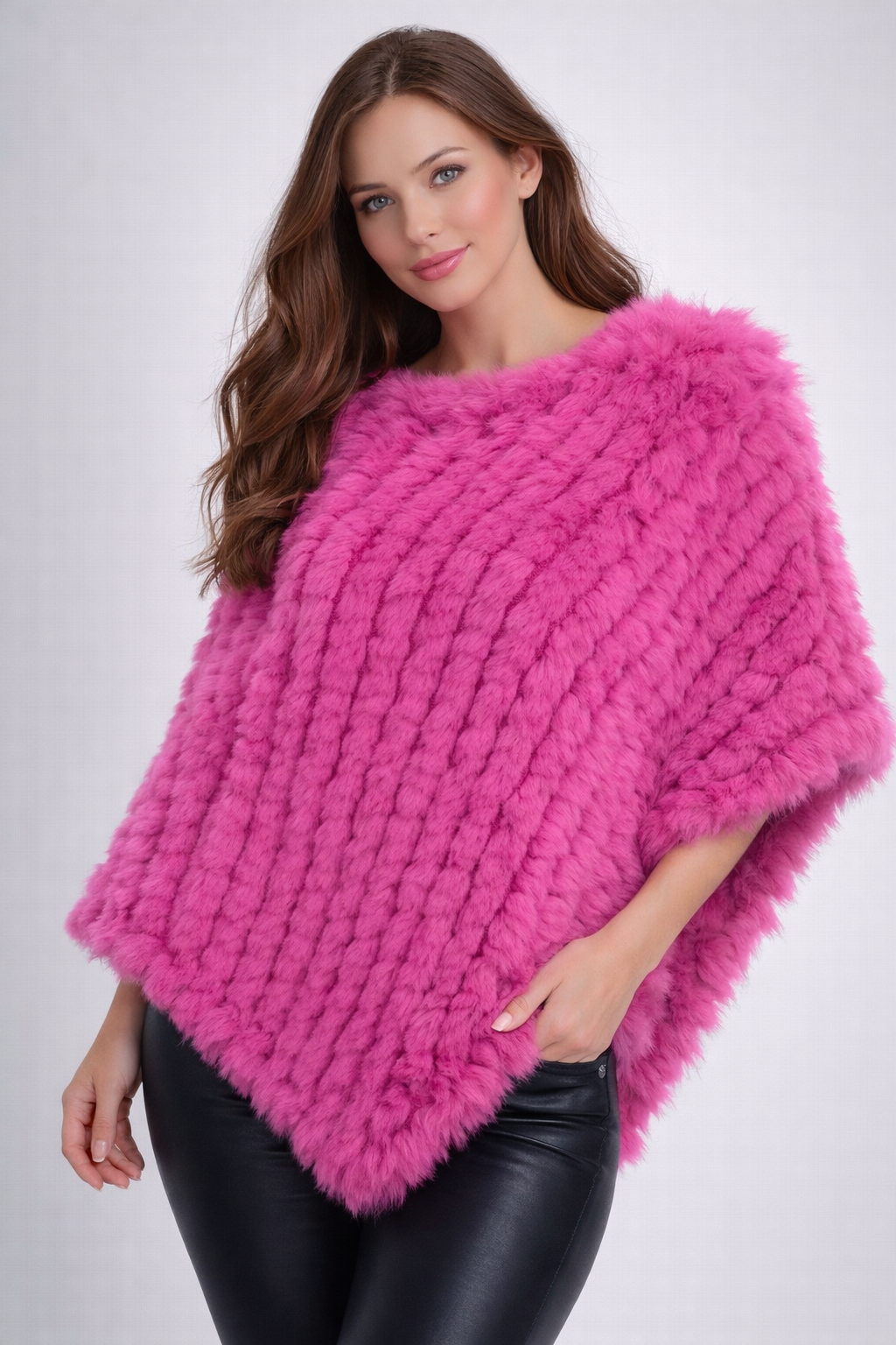 Hand-Knitted Angora Natural Fur Cape