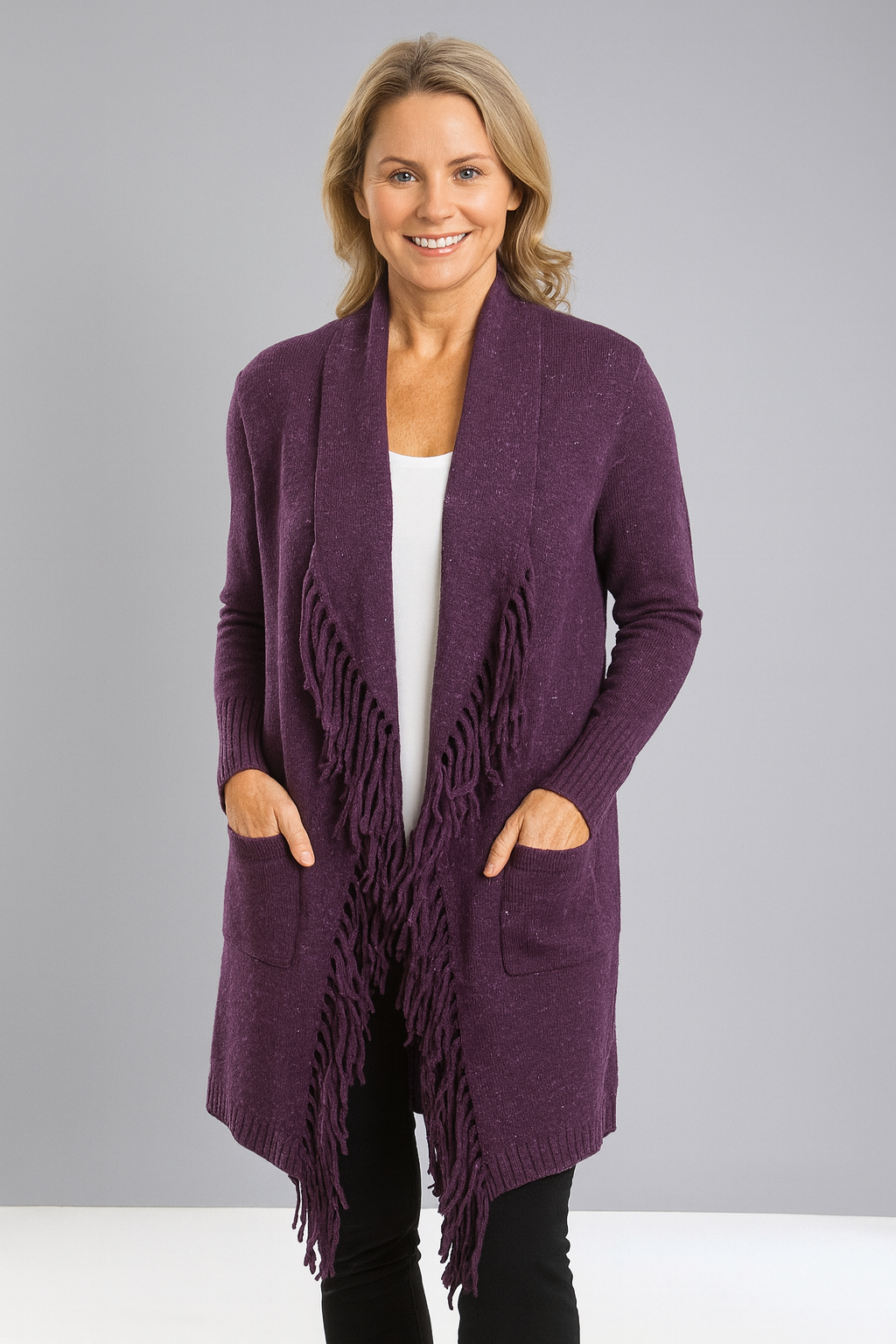Open Cardigan with Tassel and Pockets
