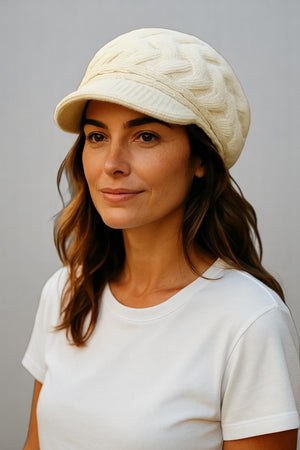 Ribbed Knit Beret Hat with Thermal Lining