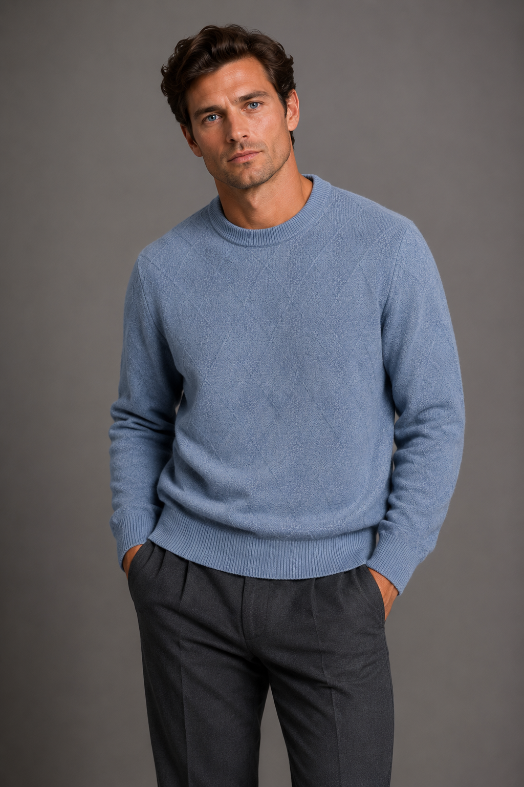 ANSETT GOLD DIAMOND CASHMERE MERINO CREW-NECK PULLOVER