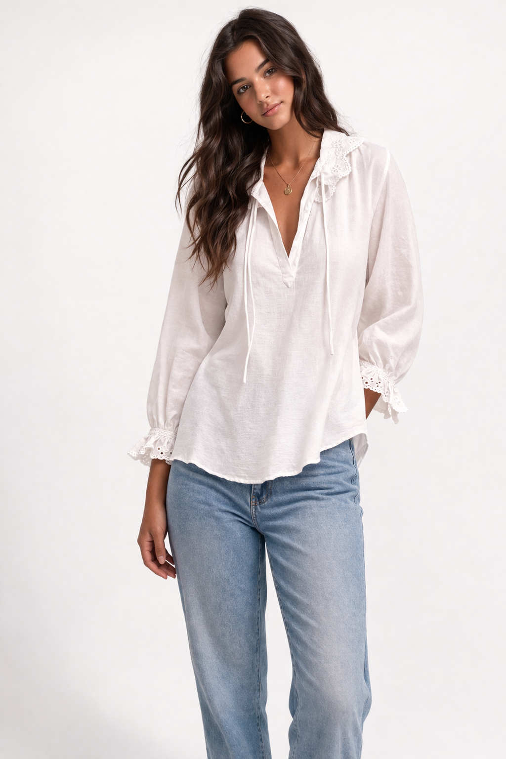 BELLA DAHL LONG SLEEVE TIE NECK RUFFLE TOP