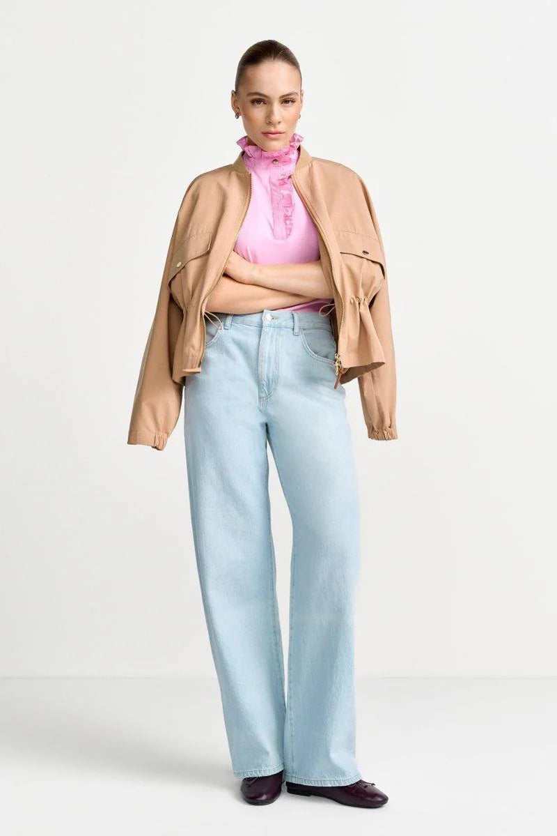 RICH & ROYAL COLLAR T-SHIRT WITH BUTTONS AND RUFFLED COLLAR