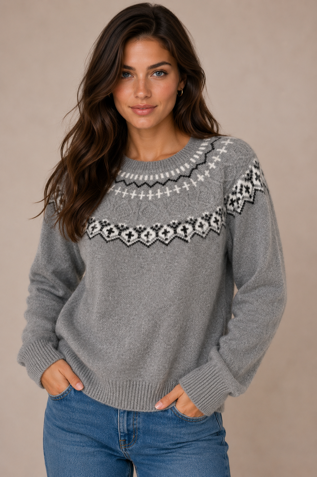 100% MERINO WOOL FAIR ISLE PATTERN SWEATER