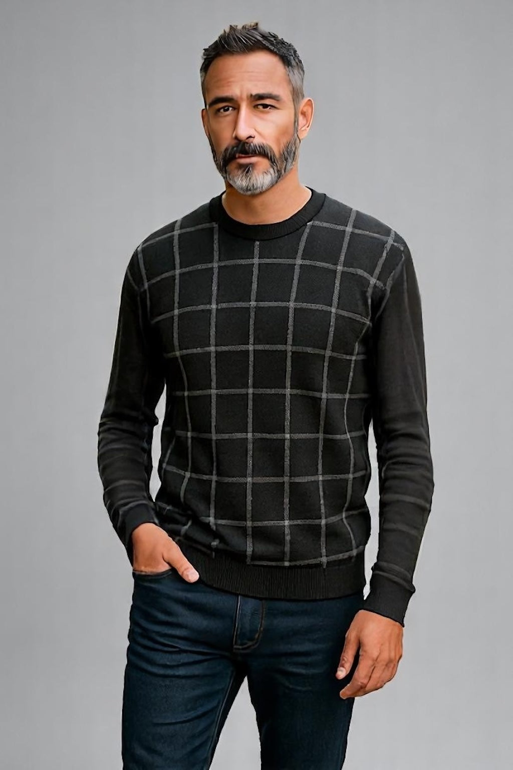Fields Classics Pure Merino Crew Neck Pullover Square Pattern
