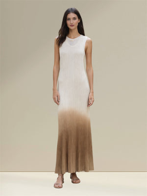 RICH & ROYAL PEARL WHITE OMBRÉ CREW NECK MAXI DRESS MADE IN ITALY