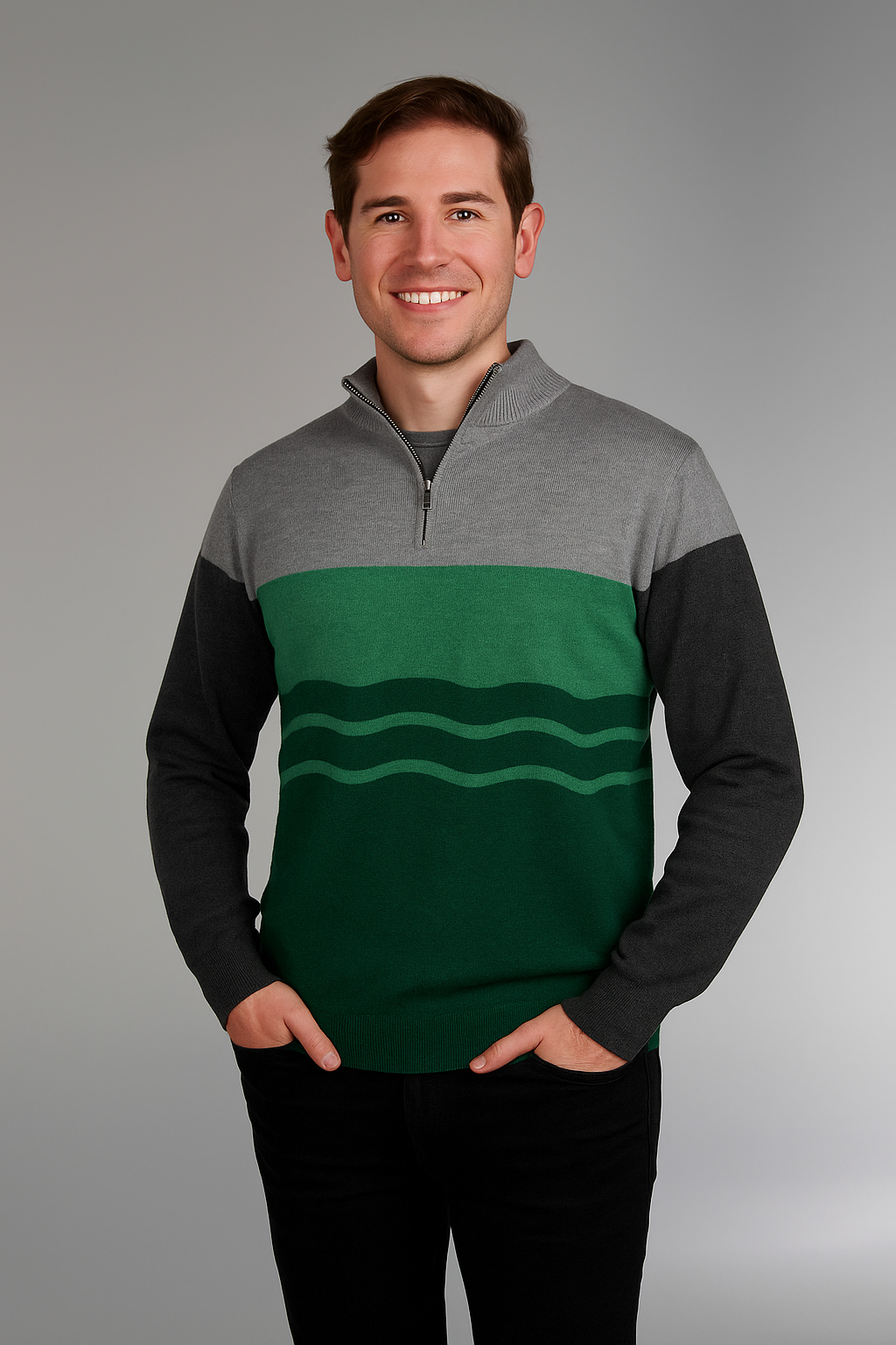 MERINO CASHMERE CONTRAST RIBBED 1/4 ZIP PULLOVER BRIDGE & LORD