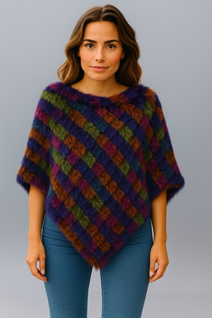 Luxury Angora Fur Colourful Poncho