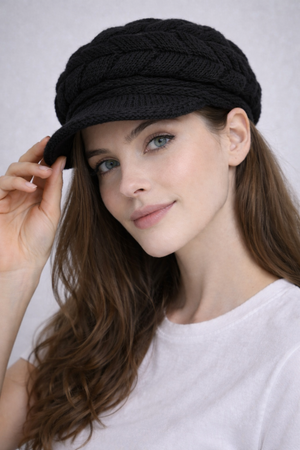 Ribbed Knit Beret Hat with Thermal Lining