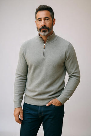 ANSETT Gold Cashmere merino Slim Fitted High Neck Half Zip
