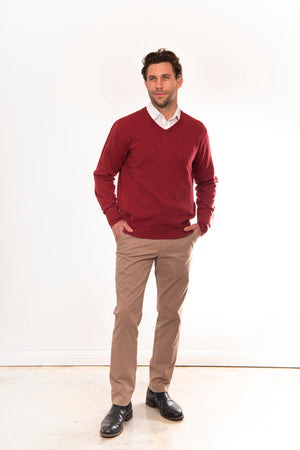 ANSETT Gold Slim Fitted Cashmere & Wool V-Neck Pullover