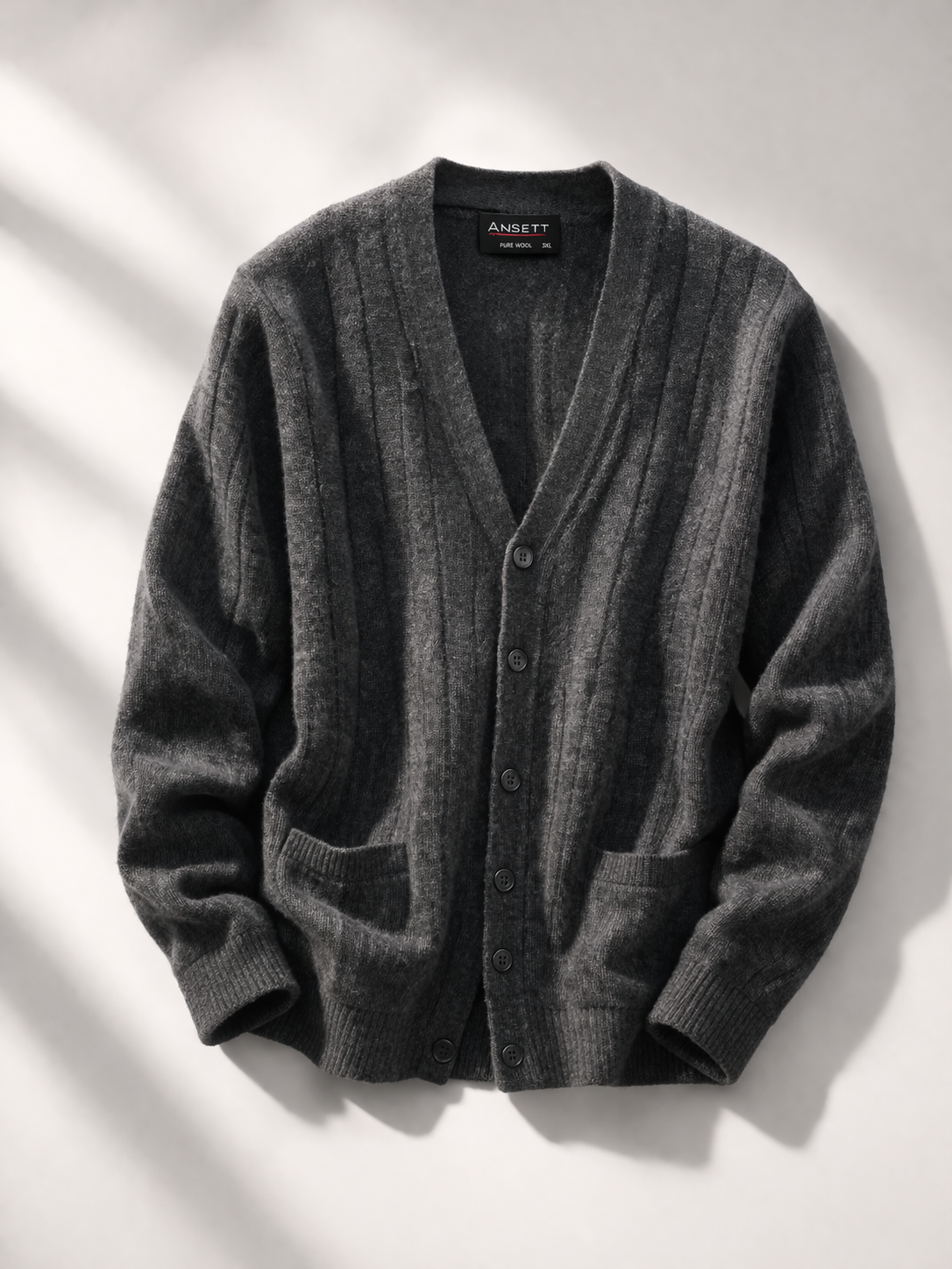 Ansett Cable Cardigan Pure Wool V-Neck