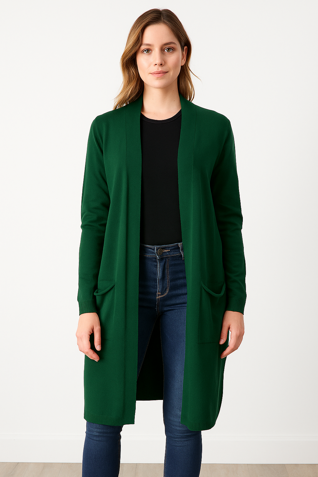 PURE CASHMERE LONGLINE OPEN CARDIGAN WITH POCKETS