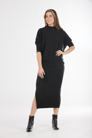BRIDGE & LORD BASIC RIBBED KNIT SKIRT WITH SPLIT