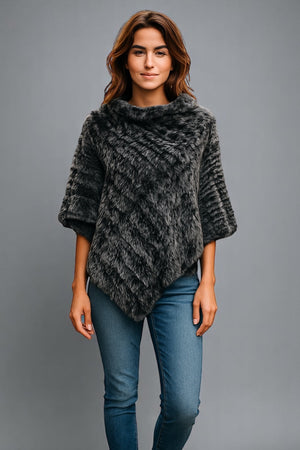 Angora Fur Knitted Natural Fur Poncho