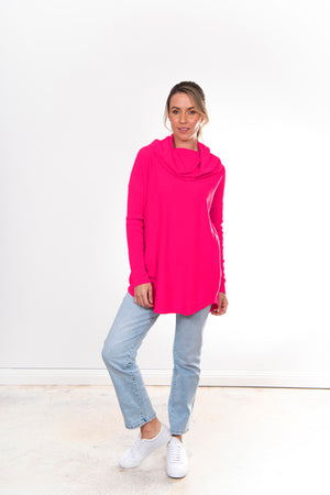 ESSENTIAL CURVED HEM COWL NECK PULLOVER