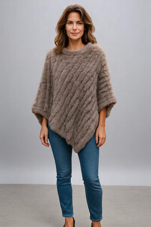 Angora Fur Knitted Natural Fur Poncho