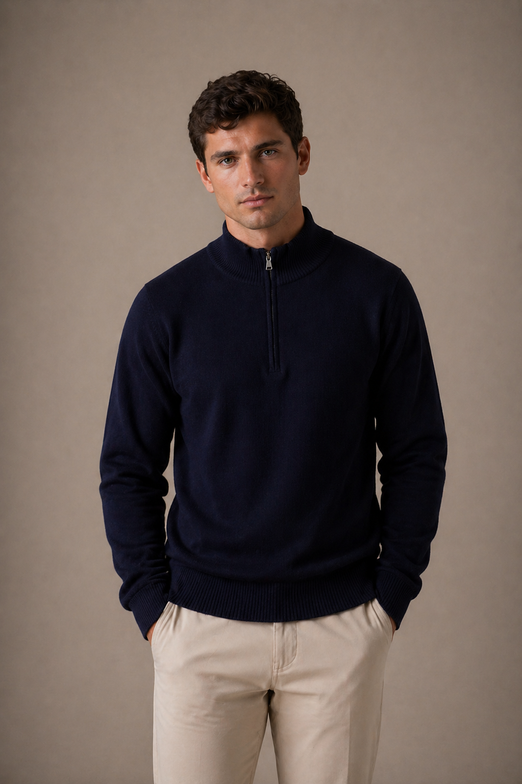 1/4 ZIP PULLOVER WITH RIB BASQUE