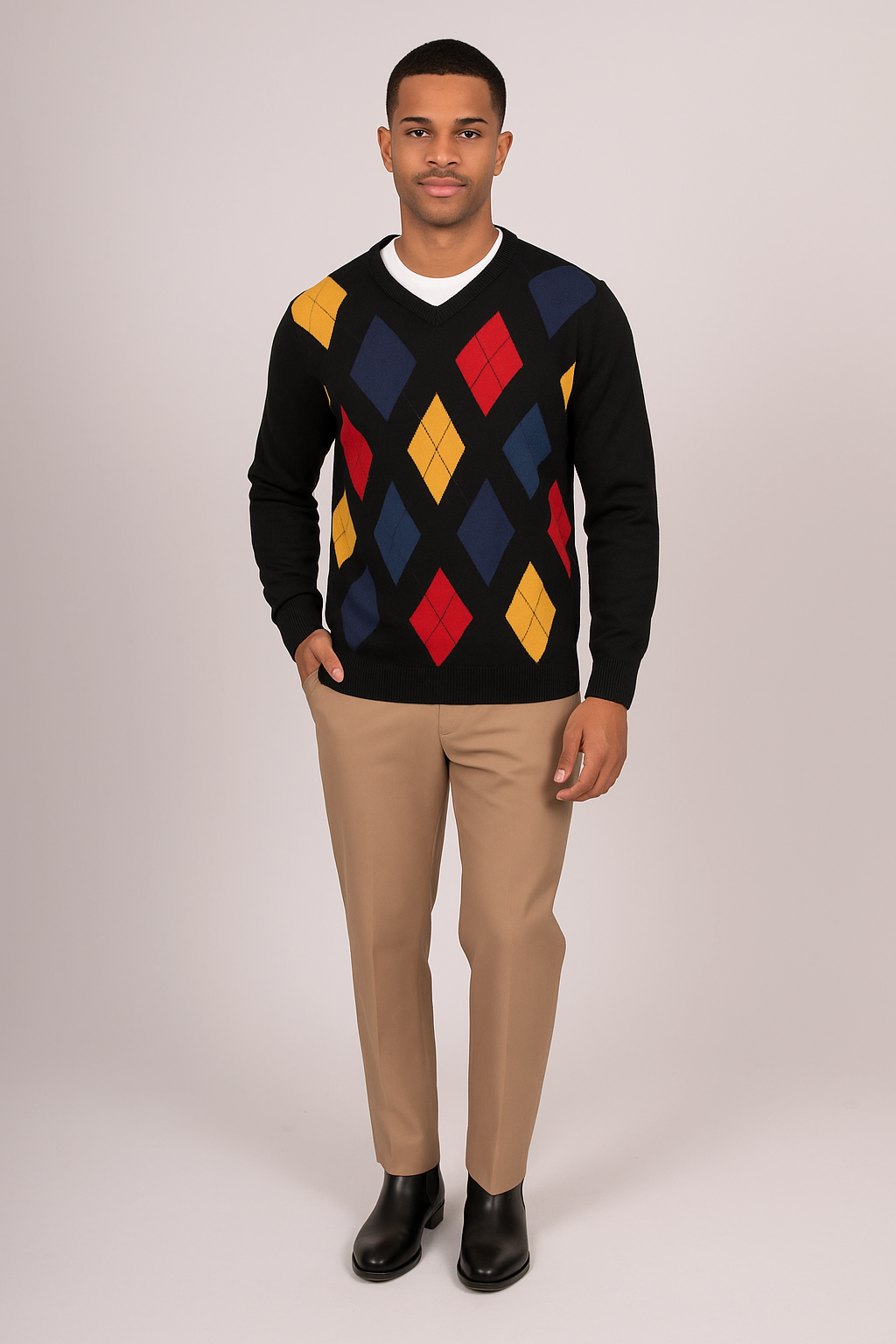 V- neck Argyle Cashmere / Merino