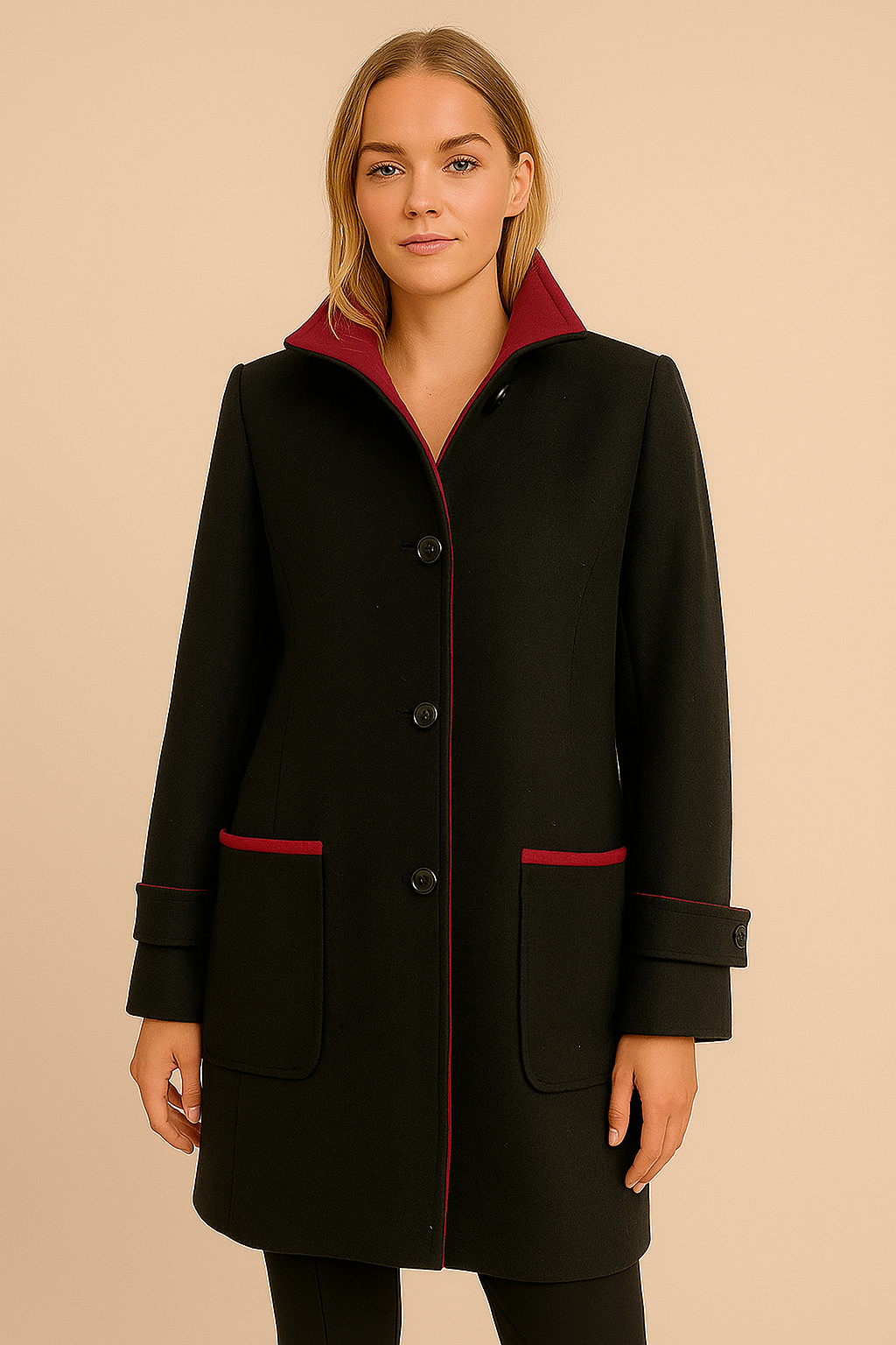 KESTA LONG LINE TWO TONE FUNNEL NECK COAT MADE IN UK