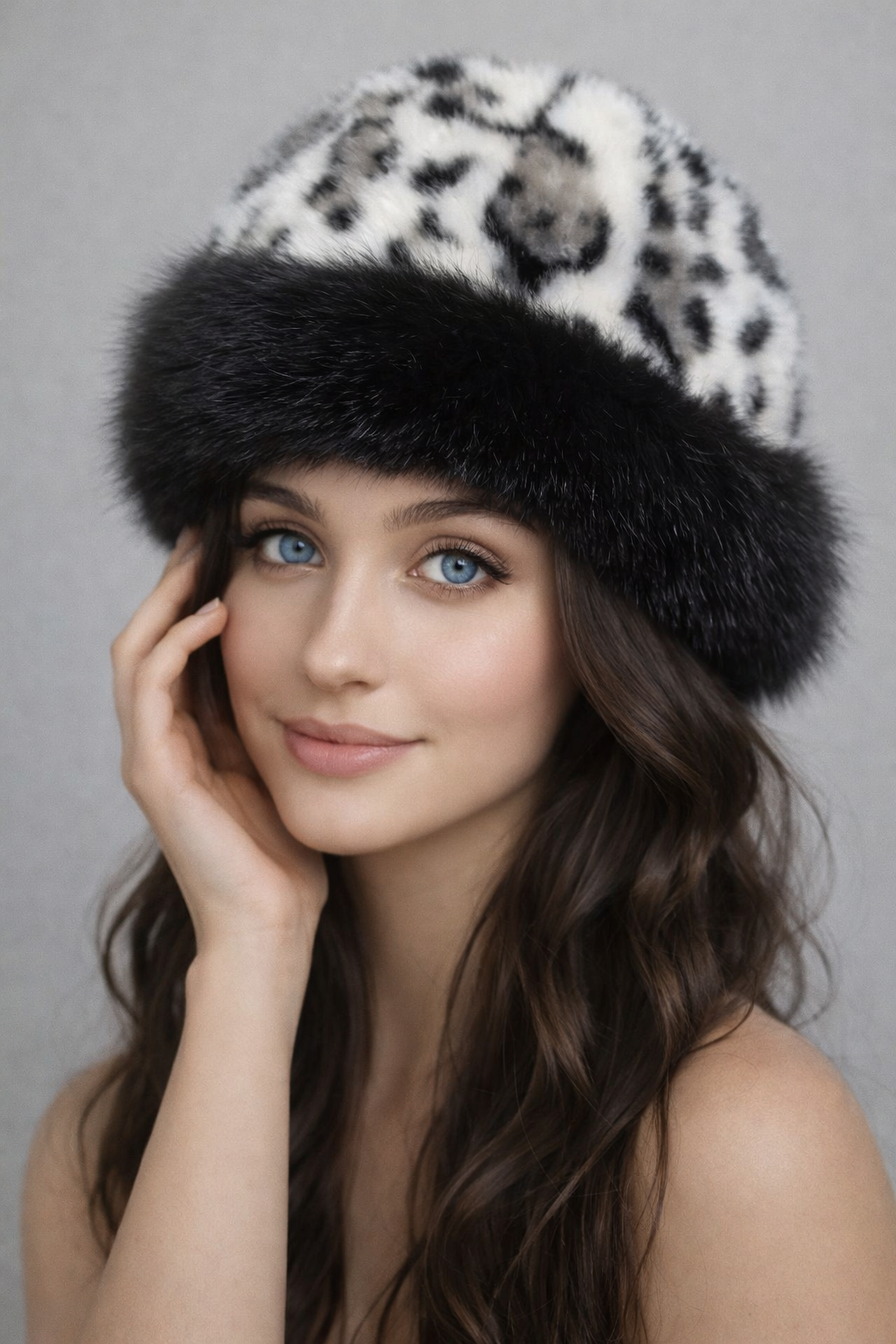 Premium Angora Furry Winter Hat leopard print