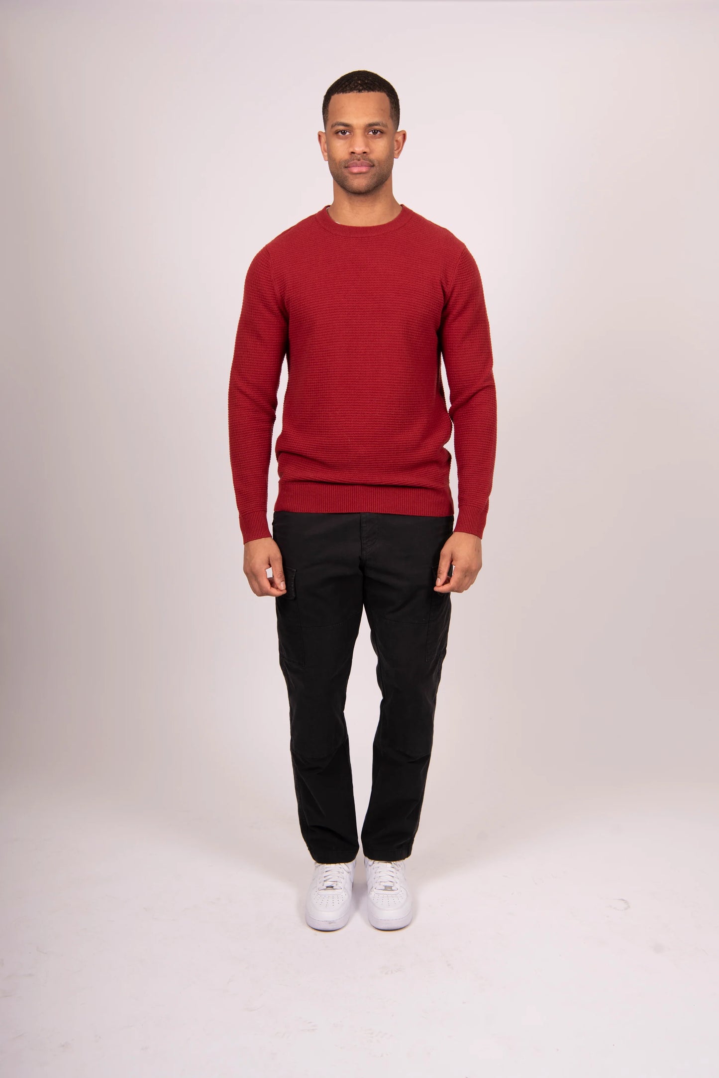 Waffle Sweater with Set in Sleeve Crew