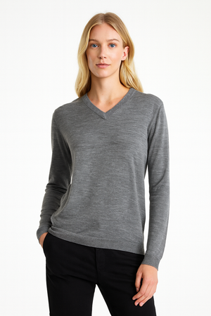 PURE MERINO WOOL FINE KNIT VEE PULLOVER